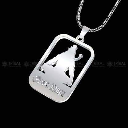 Sterling silver hand-engraved Aum Namah Shivay locket pendant featuring Shiv mantra, crafted by Tribal Ornaments.