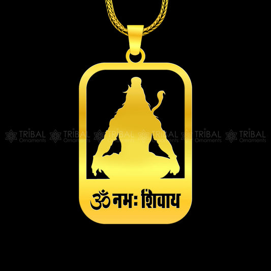 Sterling silver "Aum Namah Shivay" pendant featuring Shiv mantra design, handmade by TRIBAL ORNAMENTS.