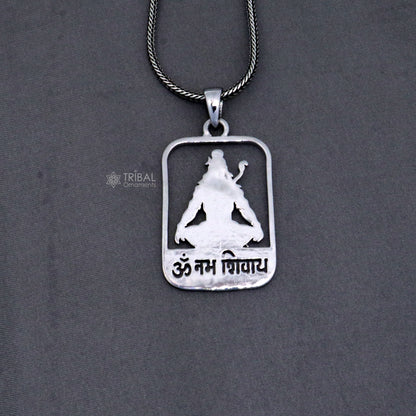 Sterling silver "Aum Namah Shivay" pendant featuring Shiv mantra design, handcrafted by Tribal Ornaments.