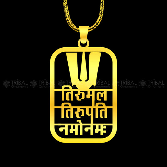 Sterling silver pendant featuring Lord Tirupati Venkateswara with mantra engraving, handmade by Tribal Ornaments.