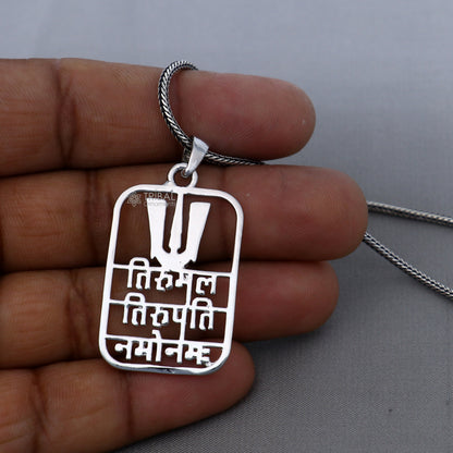 925 silver Tirupati Venkateswara mantra pendant featuring handmand God design by TRIBAL ORNAMENTS.