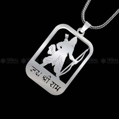 Sterling silver "Jai Shree Ram" Ram mantra pendant by TRIBAL ORNAMENTS, featuring a hand-shaped design on a silver chain.