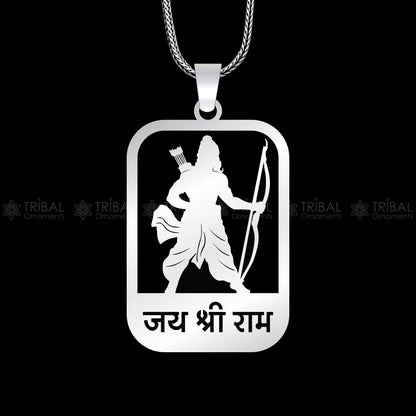 Sterling silver "Jai Shree Ram" Ram mantra pendant by Tribal Ornaments, hand-crafted silver jewelry with intricate design.