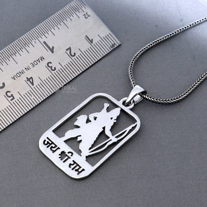 Sterling silver "Jai Shree Ram" Ram mantra pendant by Tribal Ornaments, handcrafted 925 silver pendant with intricate design.
