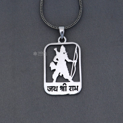 Sterling silver "Jai Shree Ram" Ram mantra pendant by Tribal Ornaments, handcrafted 925 sterling silver pendant with intricate design.
