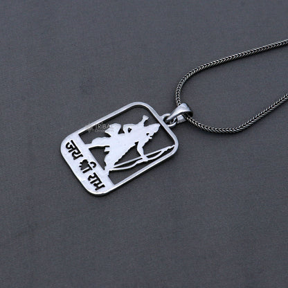 Sterling silver "Jai Shree Ram" Ram mantra pendant by Tribal Ornaments, hand-crafted silver pendant with intricate design.