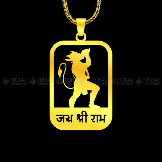 Sterling silver "Jai Shree Ram" Ram mantra pendant by Tribal Ornaments, handcrafted with intricate design on a silver pendant.