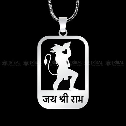 Sterling silver "Jai Shree Ram" Ram mantra pendant by Tribal Ornaments, handcrafted with intricate design and religious symbolism.
