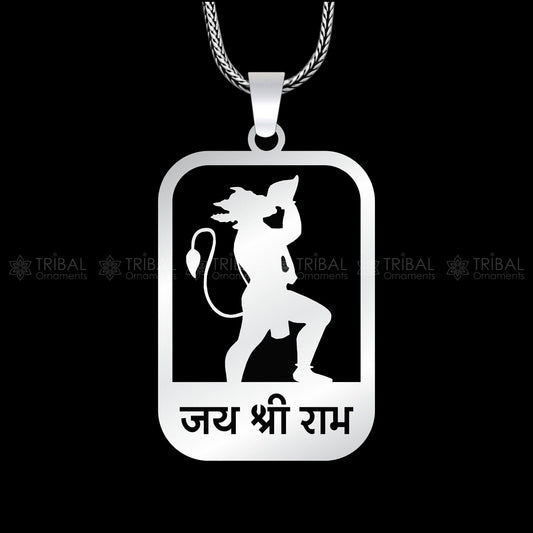925 sterling silver handmand "Jai shree ram" ram mantra pendant nsp892 - TRIBAL ORNAMENTS