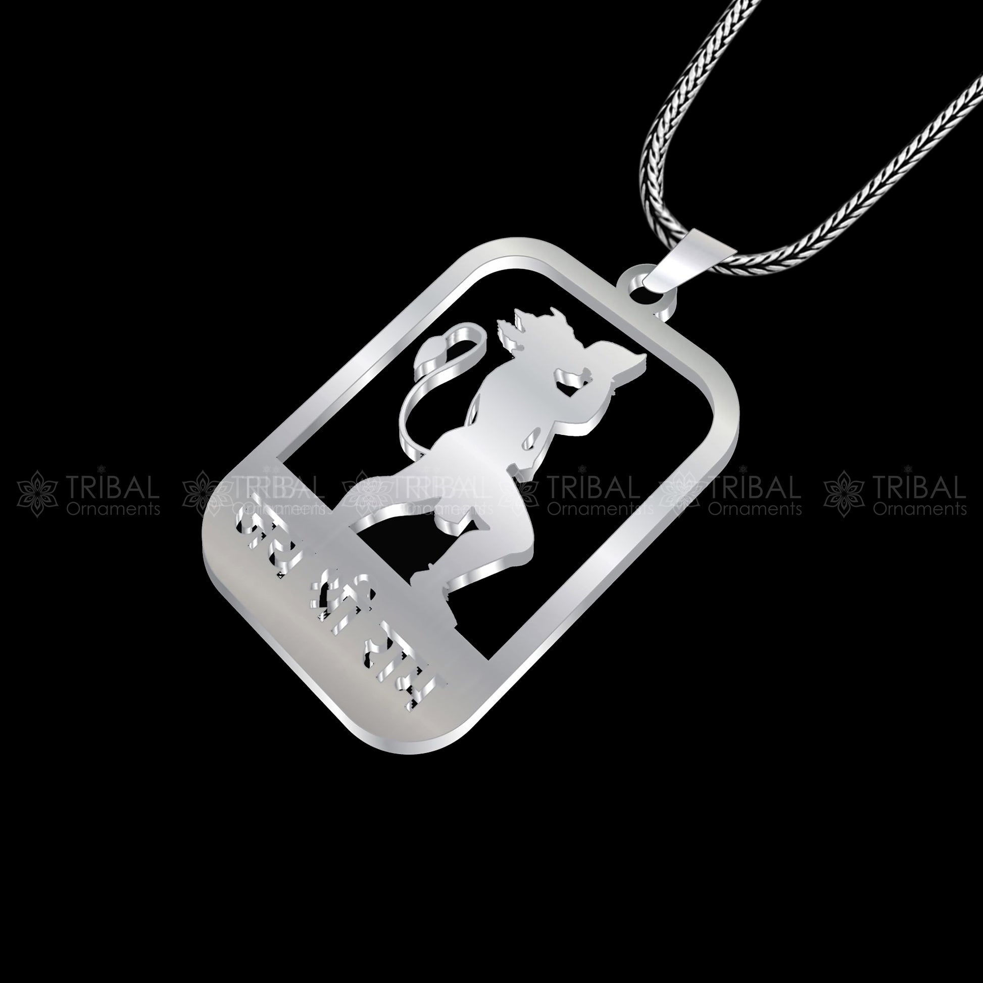 925 sterling silver handmand "Jai shree ram" ram mantra pendant nsp892 - TRIBAL ORNAMENTS