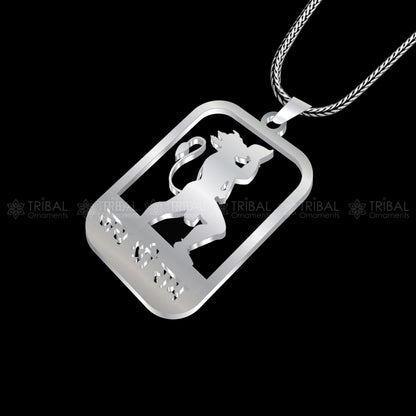 925 sterling silver "Jai Shree Ram" Ram mantra pendant, handcrafted tribal ornament with intricate design and religious symbols.