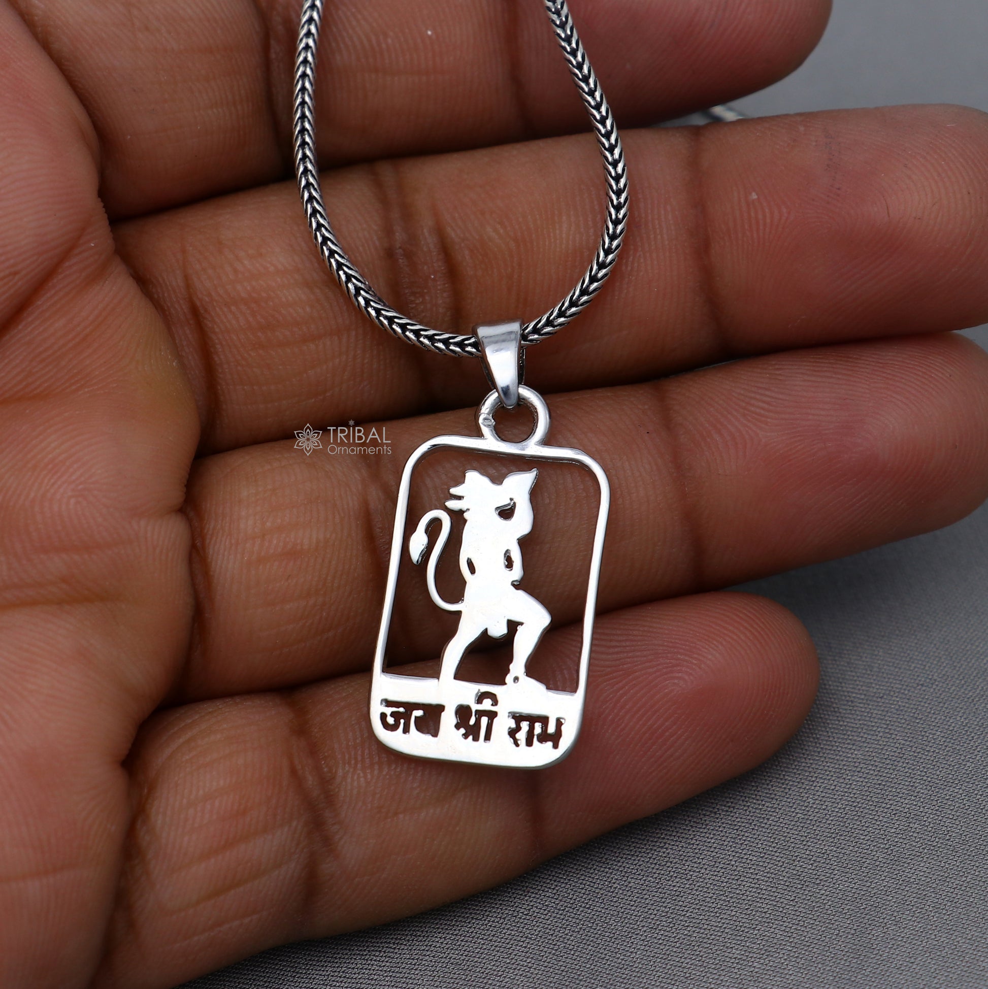 925 sterling silver handmand "Jai shree ram" ram mantra pendant nsp892 - TRIBAL ORNAMENTS