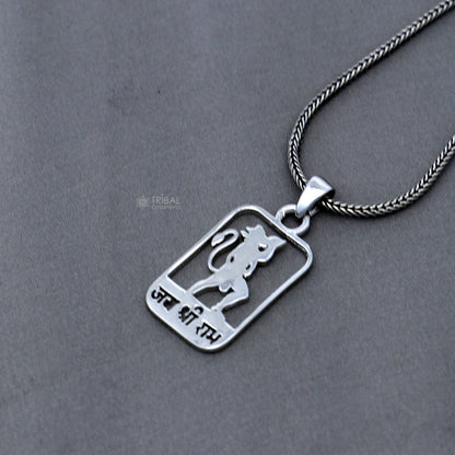 Sterling silver "Jai Shree Ram" Ram mantra pendant by Tribal Ornaments, handcrafted silver jewelry with intricate design.