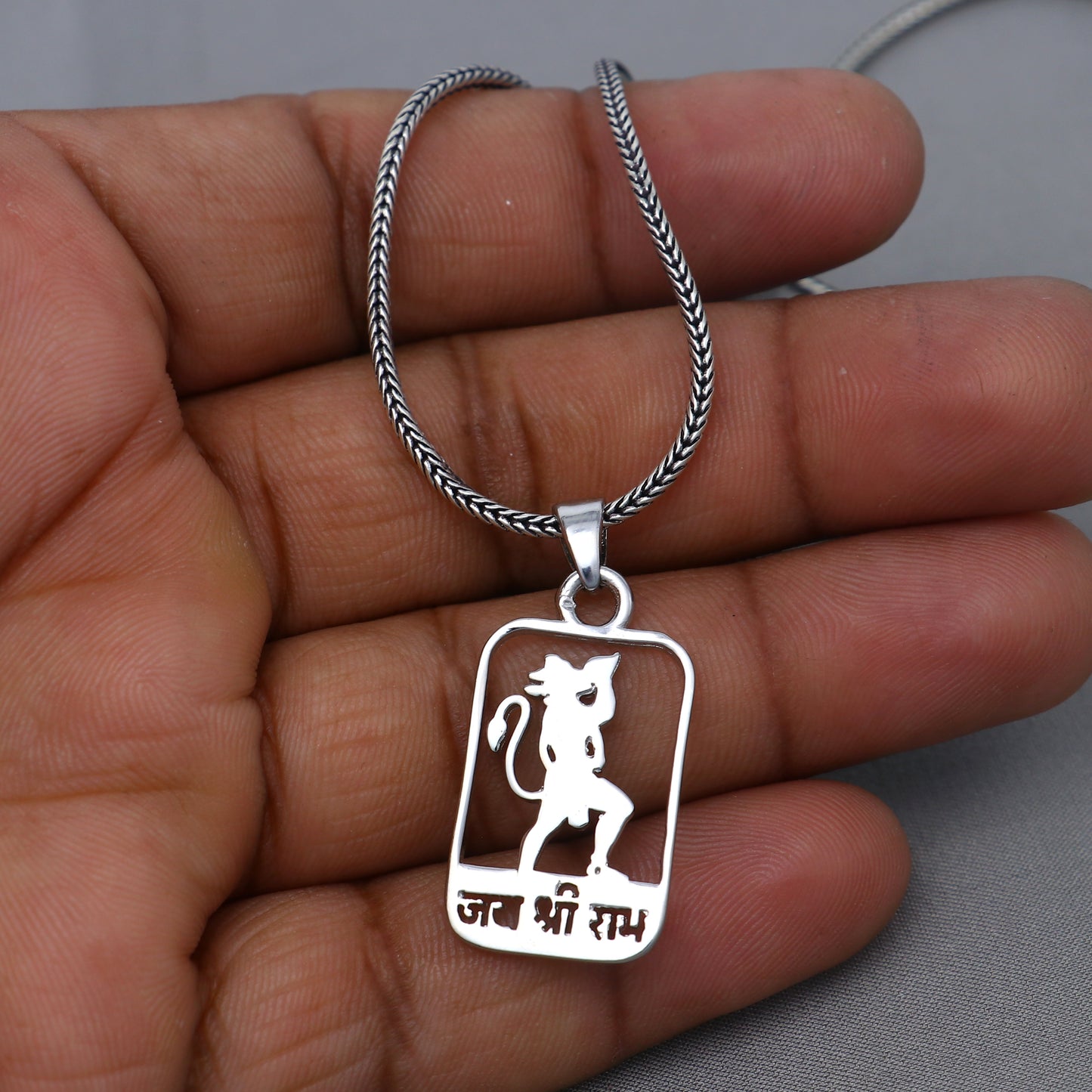 925 sterling silver handmand "Jai shree ram" ram mantra pendant nsp892 - TRIBAL ORNAMENTS