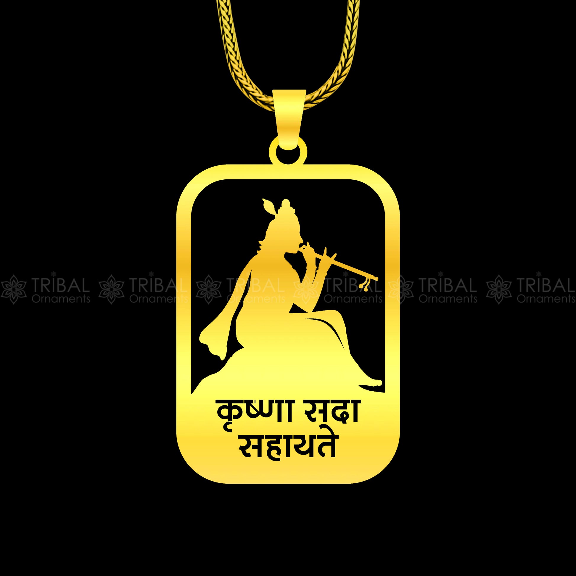 925 sterling silver handmand" Krishna sada sahayate " krishna mantra pendant nsp895 - TRIBAL ORNAMENTS