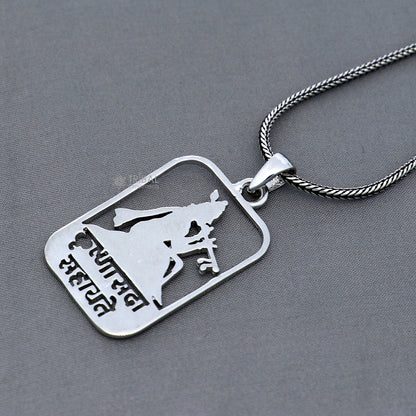 Sterling silver Krishna mantra pendant featuring handmand design, crafted by Tribal Ornaments, with intricate detailing.