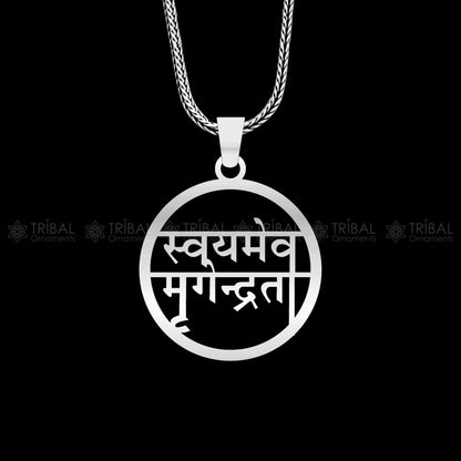 Sterling silver handmand "Swayameva Mrugendrata" pendant from TRIBAL ORNAMENTS, featuring intricate tribal silver craftsmanship.