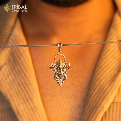 925 sterling silver Lord Ganesha pendant for unisex jewelry, handmade tribal-style design by TRIBAL ORNAMENTS.