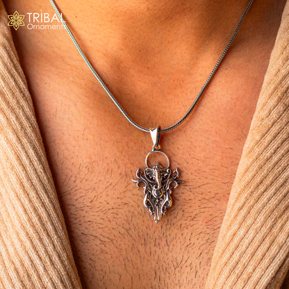 925 sterling silver Lord Ganesha pendant for unisex jewelry, handmade tribal design, unique style, necklace accessory.