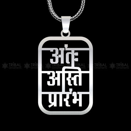Polished 925 sterling silver Antah Asti Prarambh pendant by TRIBAL ORNAMENTS with intricate tribal handmand design.