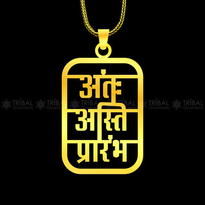 Sterling silver Antah Asti Prarambh pendant by TRIBAL ORNAMENTS, handcrafted with polished 925 silver and intricate tribal design.