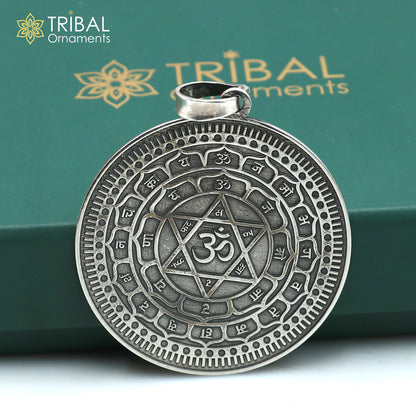 925 Sterling silver Divine Sudarshan Chakra Yantram pendant with energetic Kavacham, small size 3x3 cm, from Tribal Ornaments.