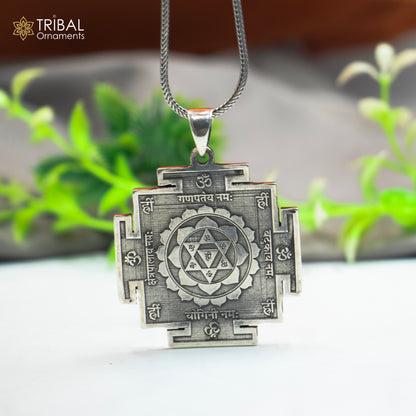 925 sterling silver Bagalamukhi Maha Yantram pendant with intricate design, representing divine energy and protection.