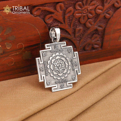 925 sterling silver Divine Bagalamukhi Maha Yantram pendant with intricate design, energetic Kavacham symbol, crafted by Tribal Ornaments.