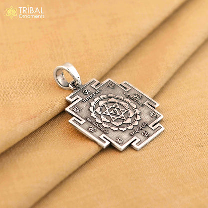 925 sterling silver Divine Bagalamukhi Maha Yantram pendant, intricately detailed silver Kavacham pendant, tribal design, energetic and spiritual.
