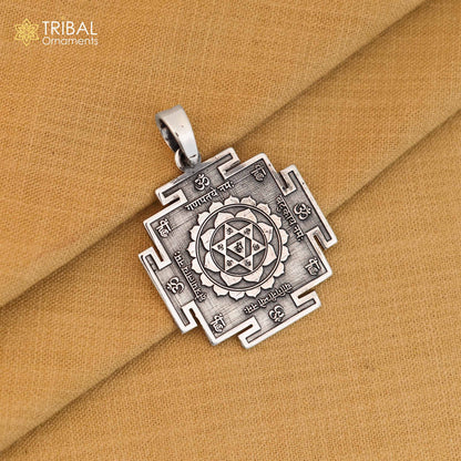 925 sterling silver Divine Bagalamukhi Maha Yantram pendant with intricate carvings and energetic Kavacham design, tribal style.