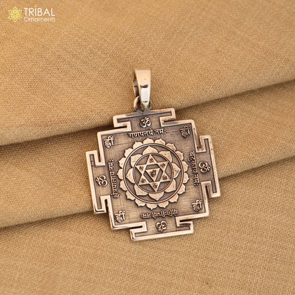 925 sterling silver Divine Bagalamukhi Maha Yantram pendant with intricate design, energetic Kavacham pendant, Tribal Ornaments brand.