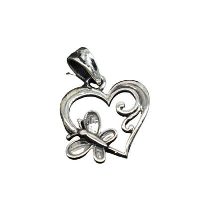 Sterling silver heart pendant by Tribal Ornaments, stylish unisex personalized jewelry with intricate design and polished finish.