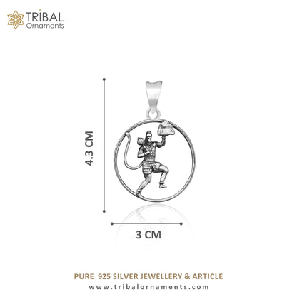 Sterling silver Lord Hanuman flying pendant, unisex Hindu jewelry by Tribal Ornaments featuring intricate vintage design.
