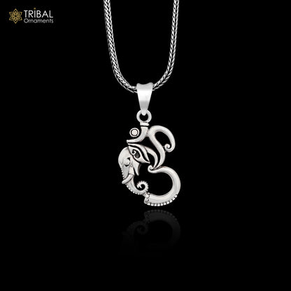Sterling silver vintage Aum Ganesha pendant by Tribal Ornaments, featuring handmade unisex personalized jewelry design.