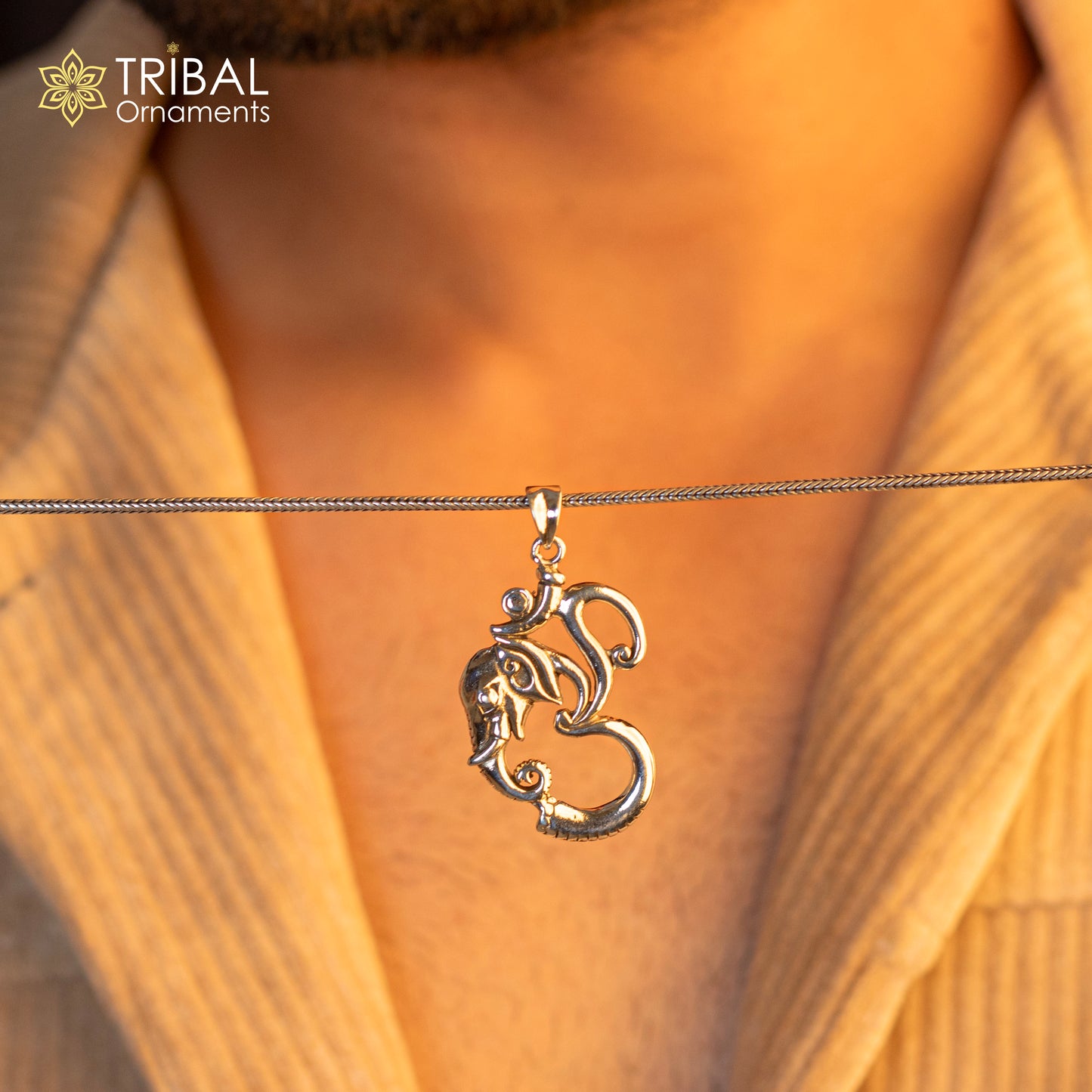 Sterling silver vintage Aum Ganesha pendant from TRIBAL ORNAMENTS, featuring a handmade, unisex design with personalized jewelry style.