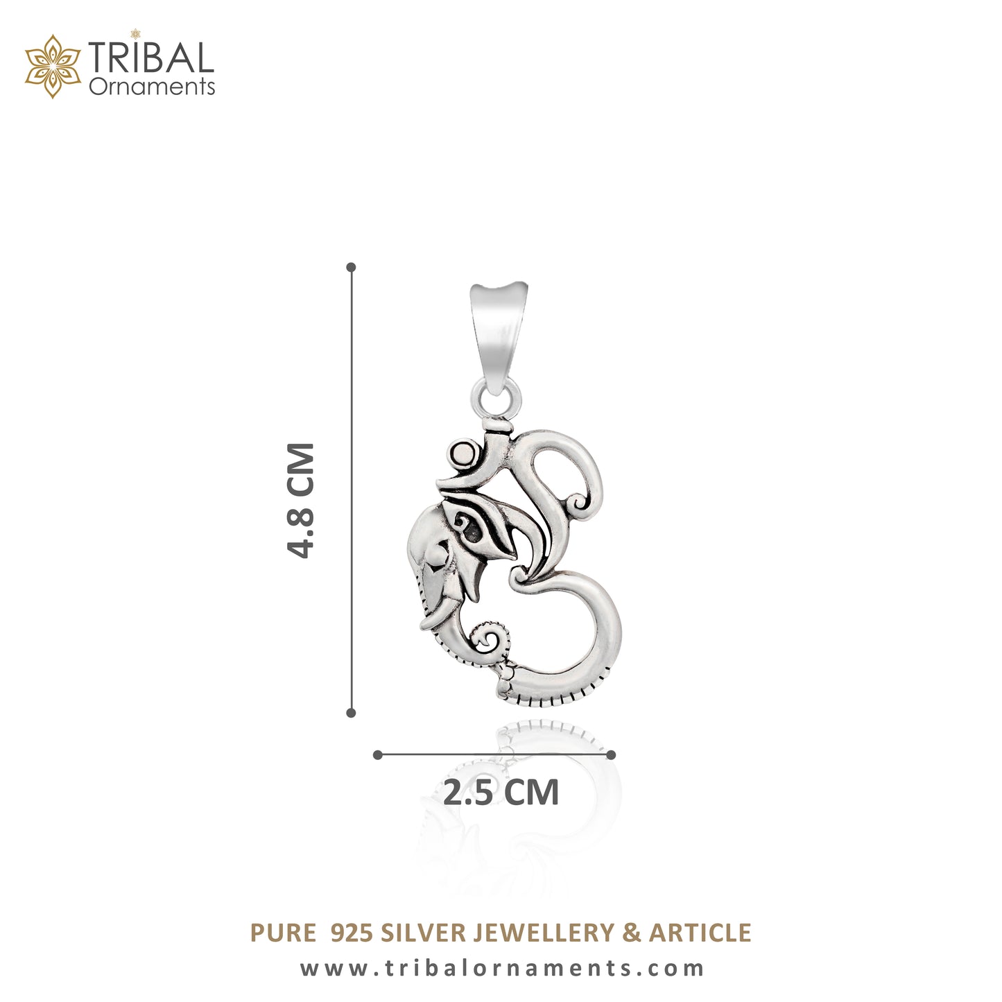 Sterling silver vintage Aum Ganesha pendant by TRIBAL ORNAMENTS, handcrafted unisex jewelry with intricate design and personalized style.