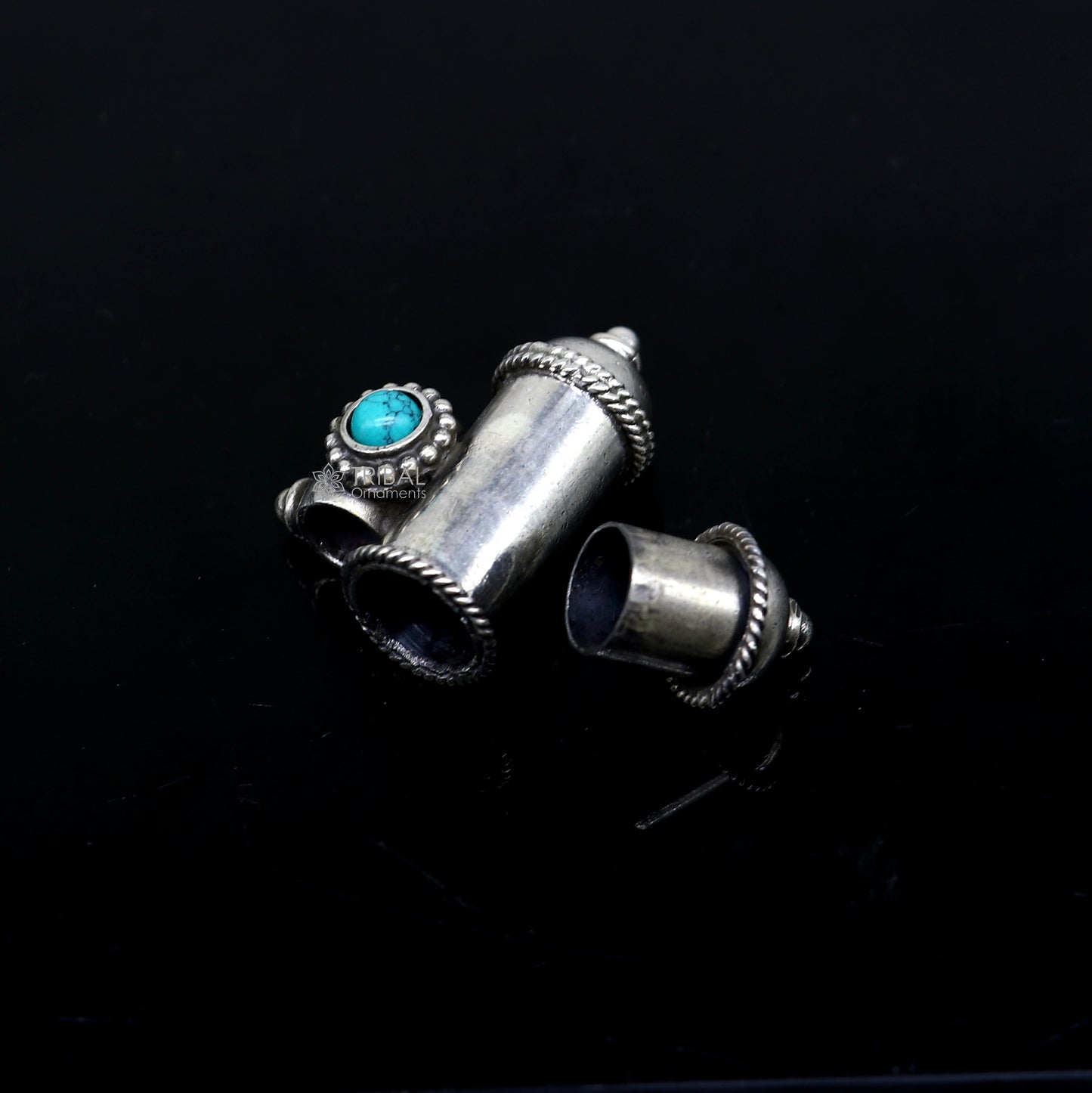 925 Sterling silver vintage amulet pendant with turquoise stone, tribal design, box pendant, kavacham, and mantra box.