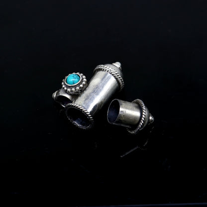 925 Sterling silver vintage amulet pendant with turquoise stone, tribal design, box pendant, kavacham, and mantra box.