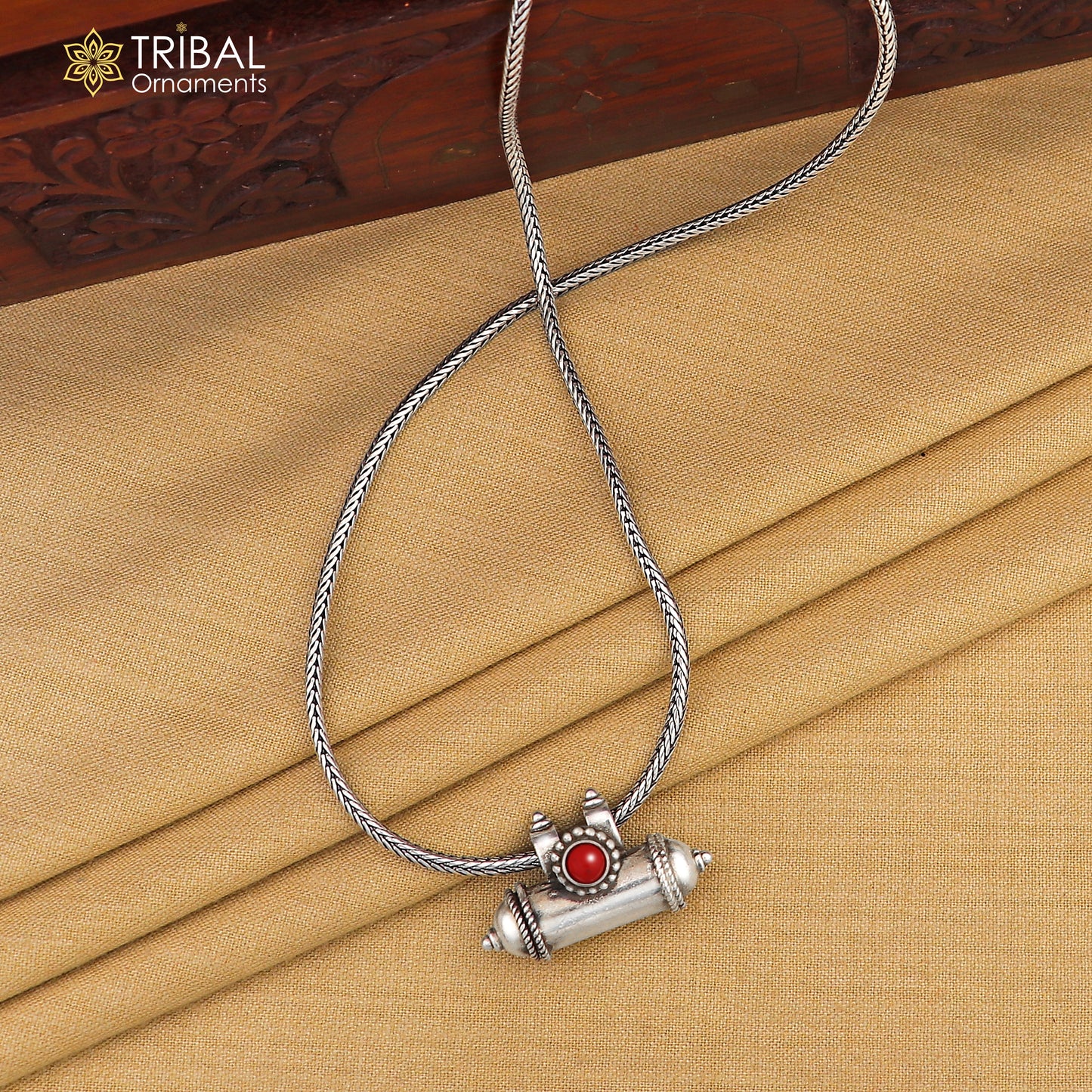 925 Sterling silver vintage design amulet pendant with turquoise stone, box and kavacham style, handcrafted by TRIBAL ORNAMENTS