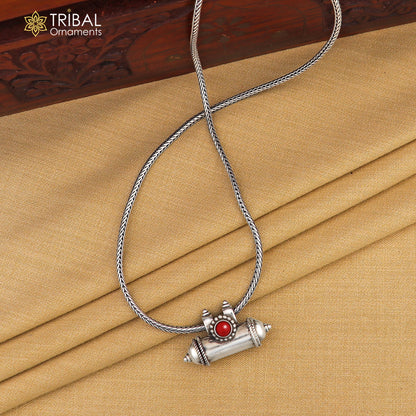 925 Sterling silver vintage design amulet pendant with turquoise stone, box and kavacham style, handcrafted by TRIBAL ORNAMENTS