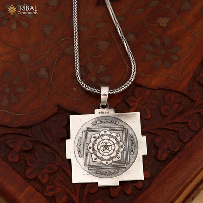 925 Sterling silver Shree chakra and Maha Mrityunjay chakra yantra pendant, ethnic jewelry, small 3x3cm tribal ornament.