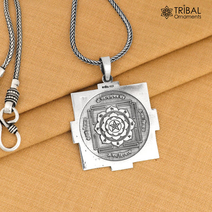 925 Sterling silver Shree chakra and Maha Mrityunjay chakra yantra pendant, ethnic jewelry with intricate spiritual symbols.