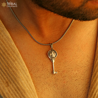 Vintage style key pendant necklace in 925 sterling silver by Tribal Ornaments, featuring a stylish, customized jewelry design from India.