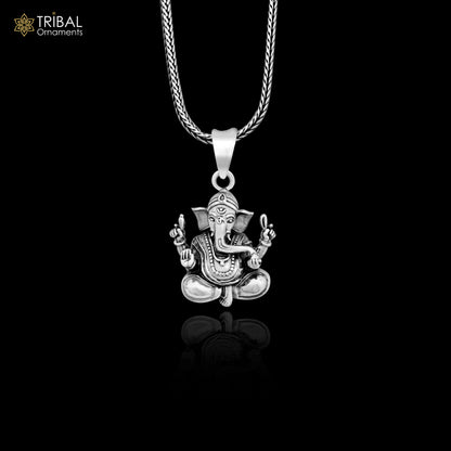 Vintage 925 sterling silver Lord Ganesha pendant by Tribal Ornaments, handmade, stylish, unisex jewelry with personalized design.
