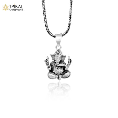 Sterling silver Lord Ganesha pendant by TRIBAL ORNAMENTS, vintage handmade unisex jewelry with intricate design and personalized style.