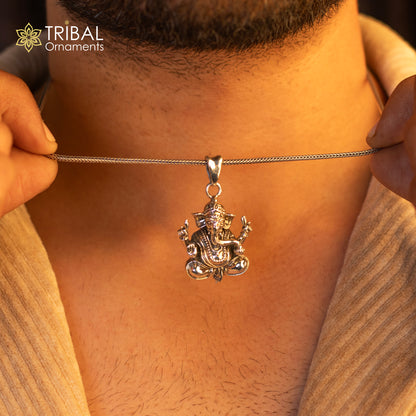Vintage 925 sterling silver Lord Ganesha pendant by TRIBAL ORNAMENTS, handmade, stylish unisex jewelry with personalized detail.