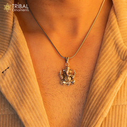 Handmade 925 sterling silver Lord Ganesha pendant with intricate tribal design, unisex personalized jewelry by TRIBAL ORNAMENTS