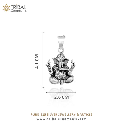 Sterling silver Lord Ganesha pendant from TRIBAL ORNAMENTS, vintage handmade unisex jewelry with intricate design and personalized style.