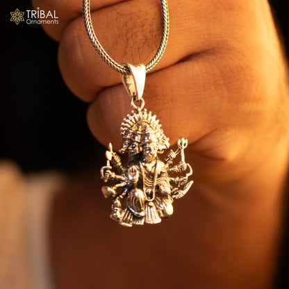 Vintage 925 sterling silver Panchmukhi Hanuman pendant, handmade unisex jewelry with detailed tribal design by TRIBAL ORNAMENTS