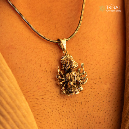 Vintage handmade 925 sterling silver Panchmukhi Hanuman pendant, unisex jewelry with tribal design from TRIBAL ORNAMENTS.